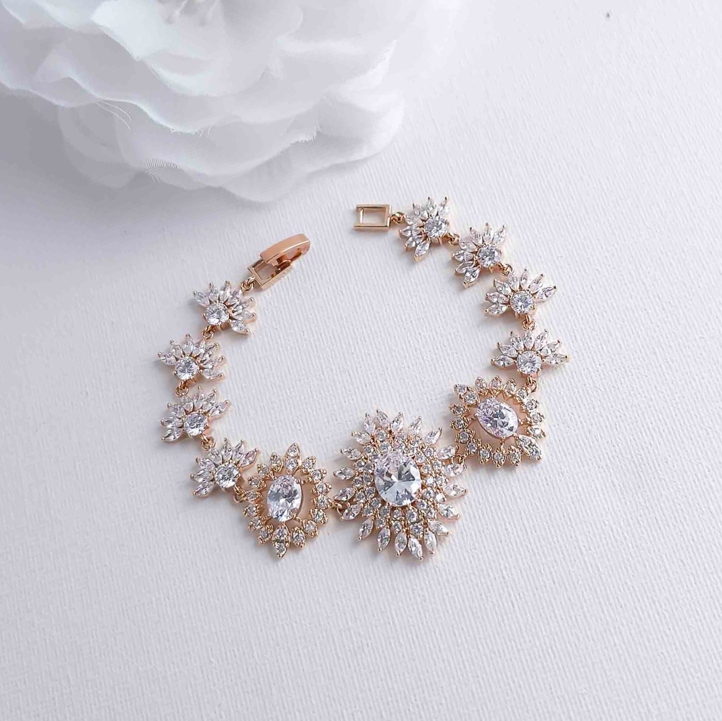 Rose Gold Statement Bracelet in Cubic Zirconia-Samantha