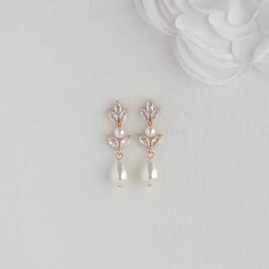 Bridal Pearl Earrings in Rose Gold-Leila