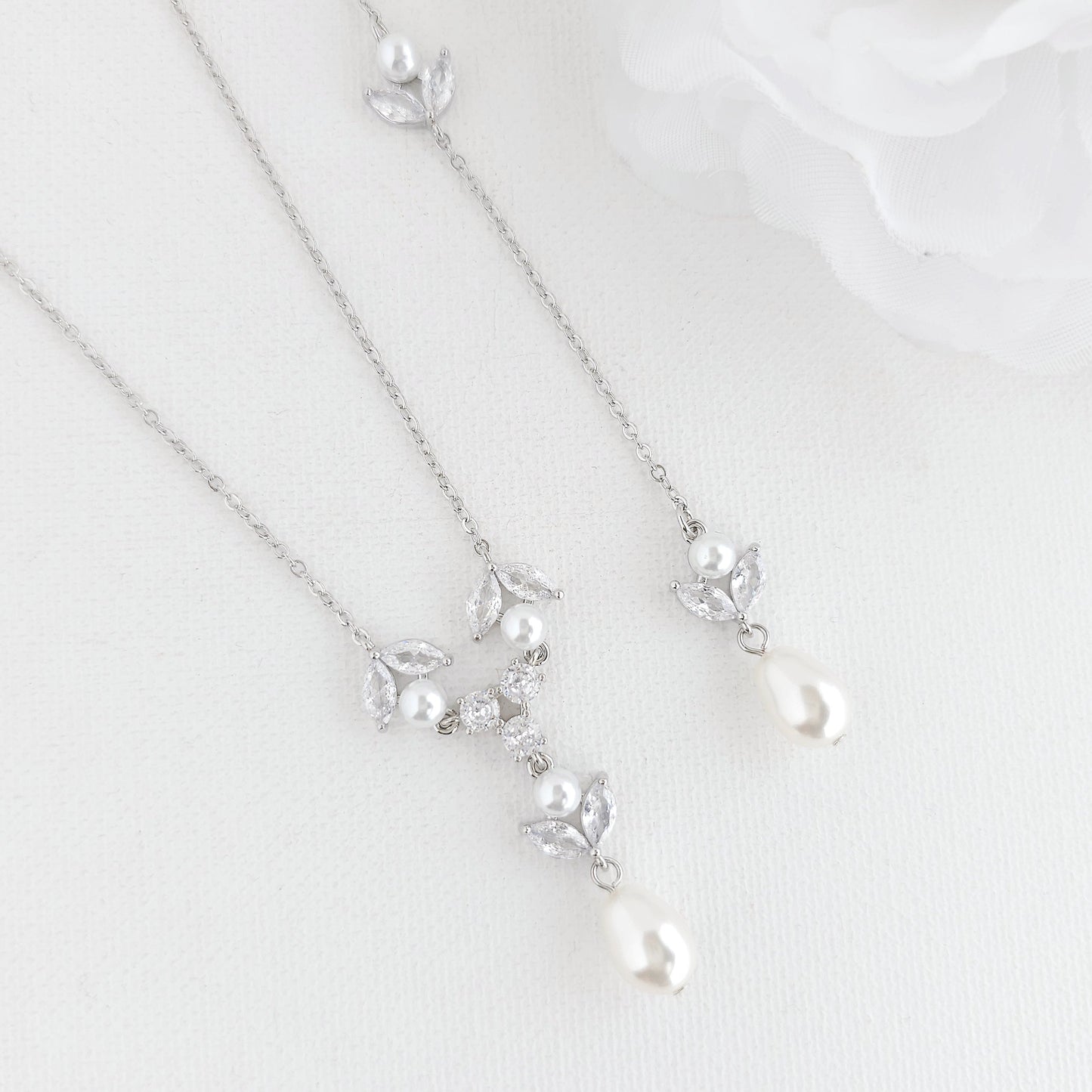 Leaf & Pearl Detachable Backdrop Necklace-Leila