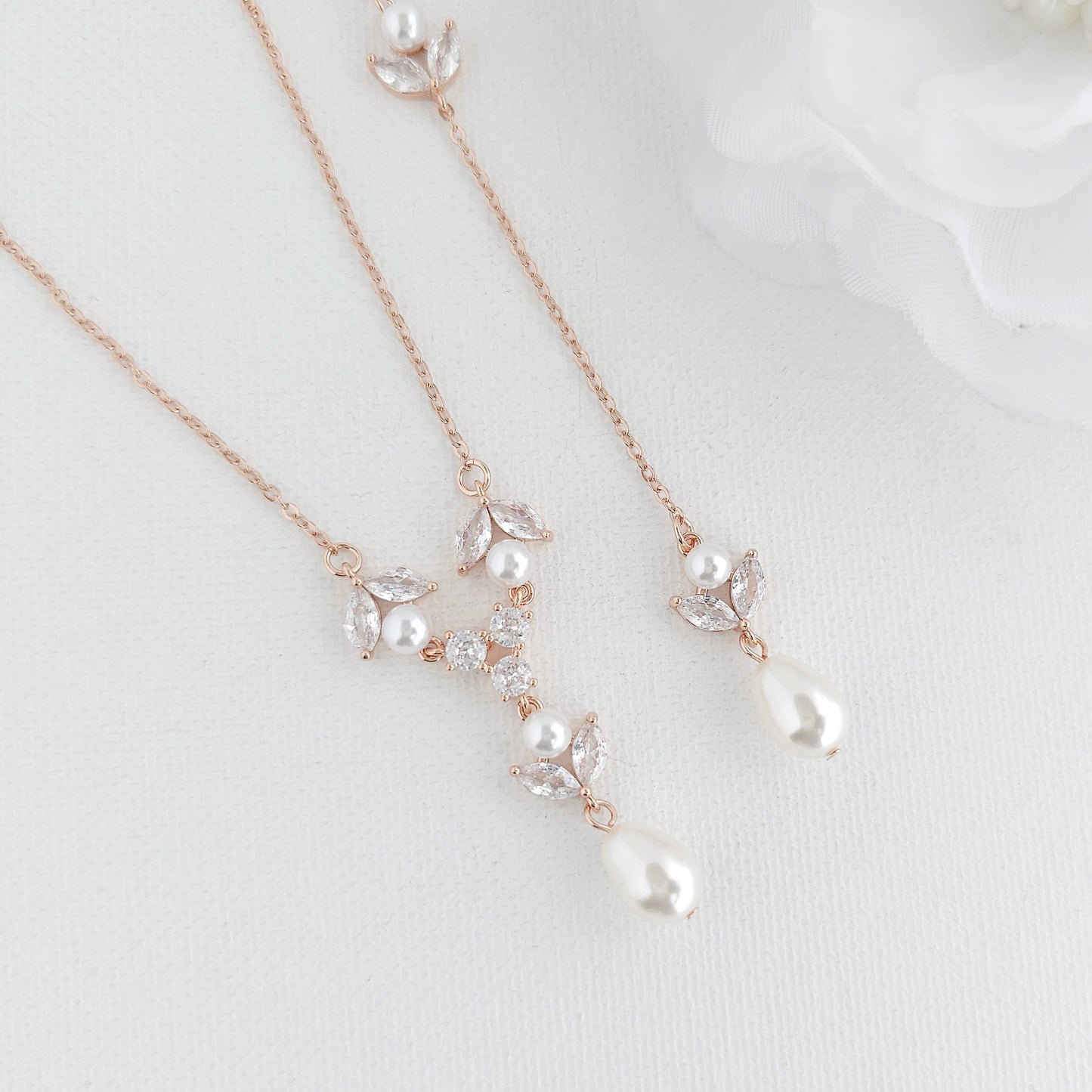 Leaf & Pearl Detachable Backdrop Necklace-Leila