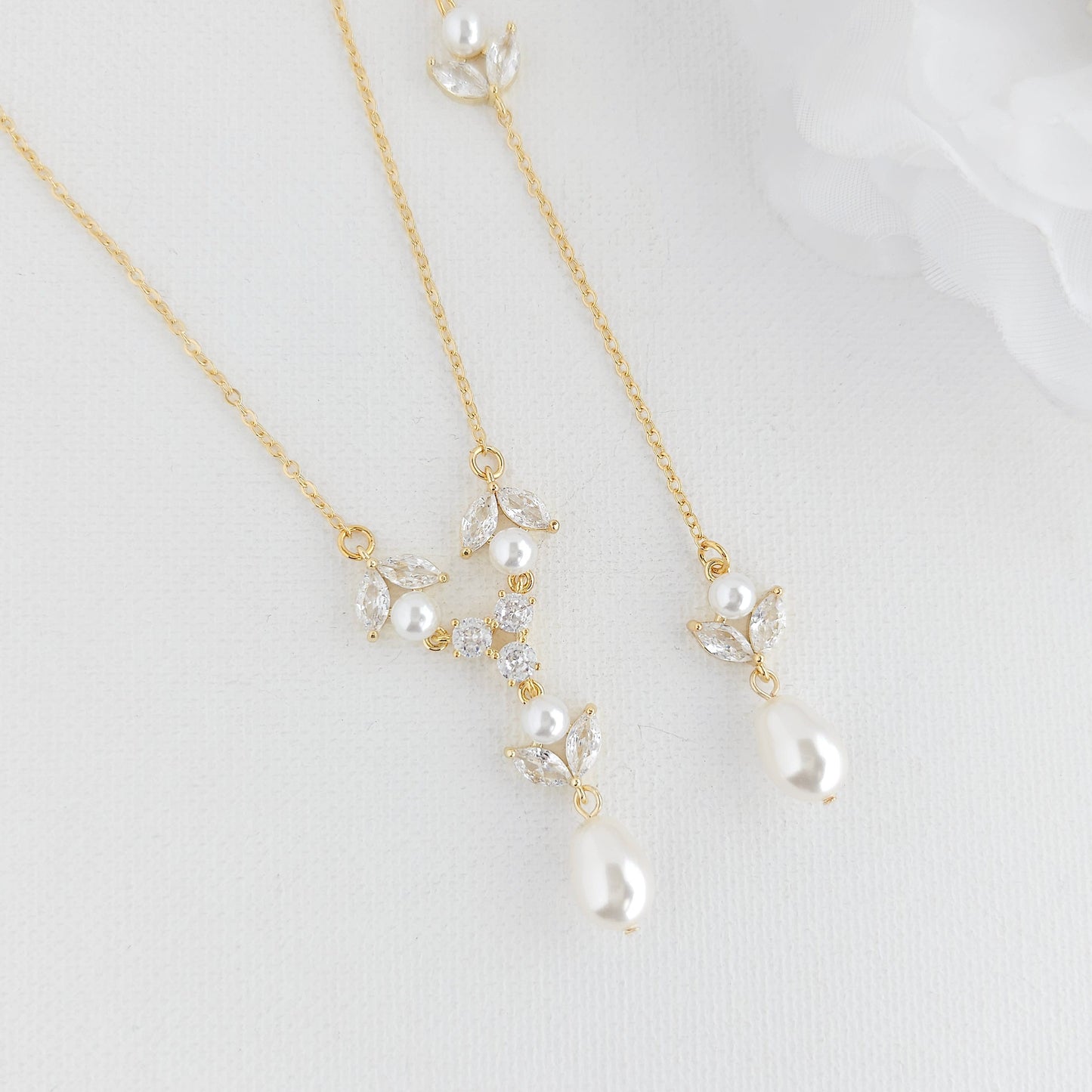 Leaf & Pearl Detachable Backdrop Necklace-Leila