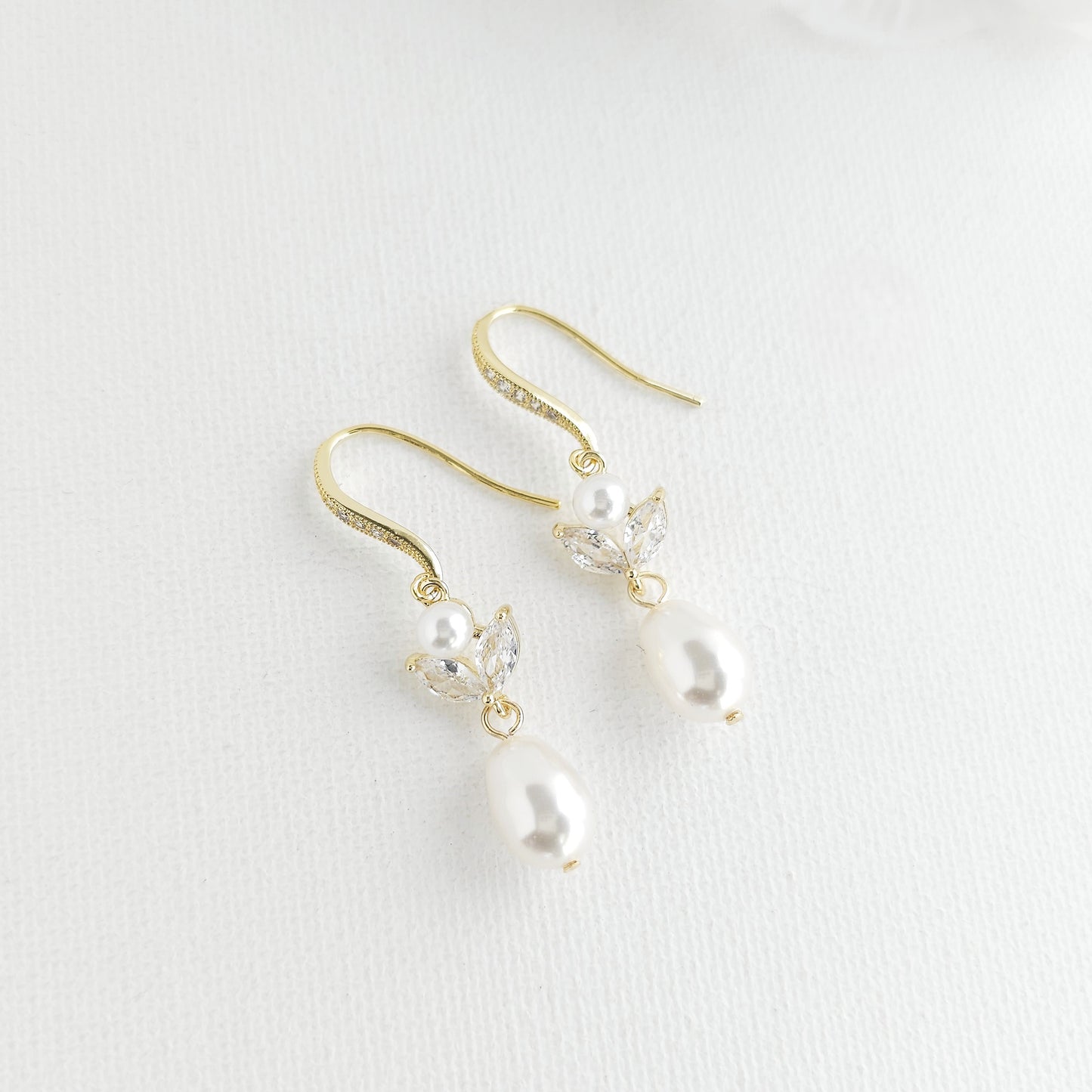 Pearl and Crystal Dangle Earrings-Leila