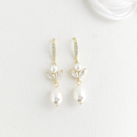 Pearl and Crystal Dangle Earrings-Leila