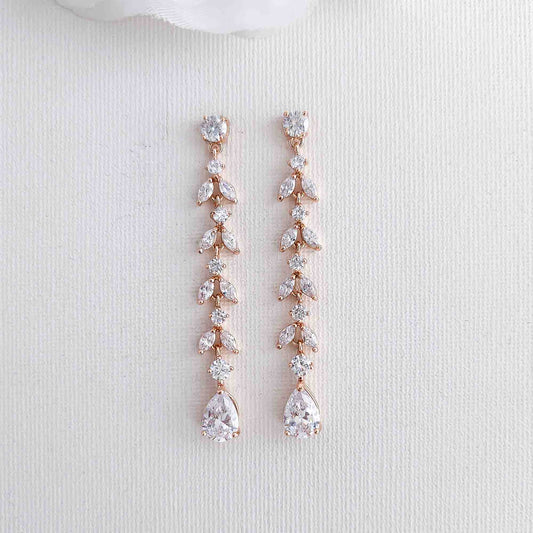 Dangling Leaf Bridal Earrings in Rose Gold-Miranda