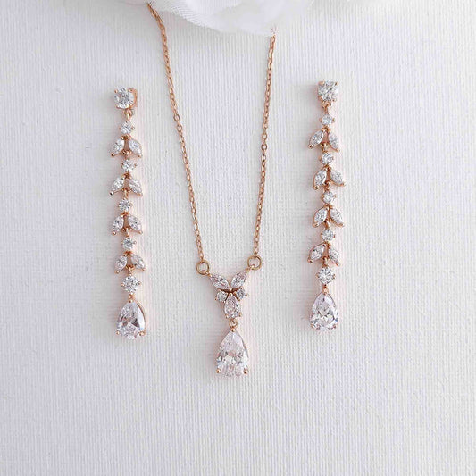 Delicate Earrings and Necklace Set for Wedding in Rose Gold-Miranda