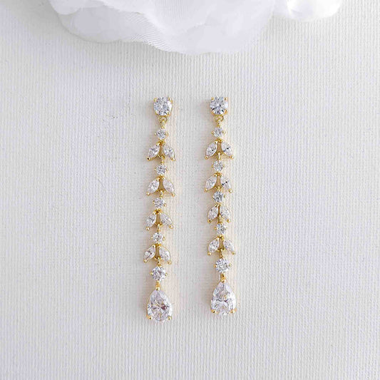 Delicate Gold Dangle Earrings for Wedding-Miranda