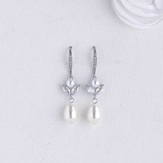 Simple Pearl Dangle Earrings for Brides-Leila