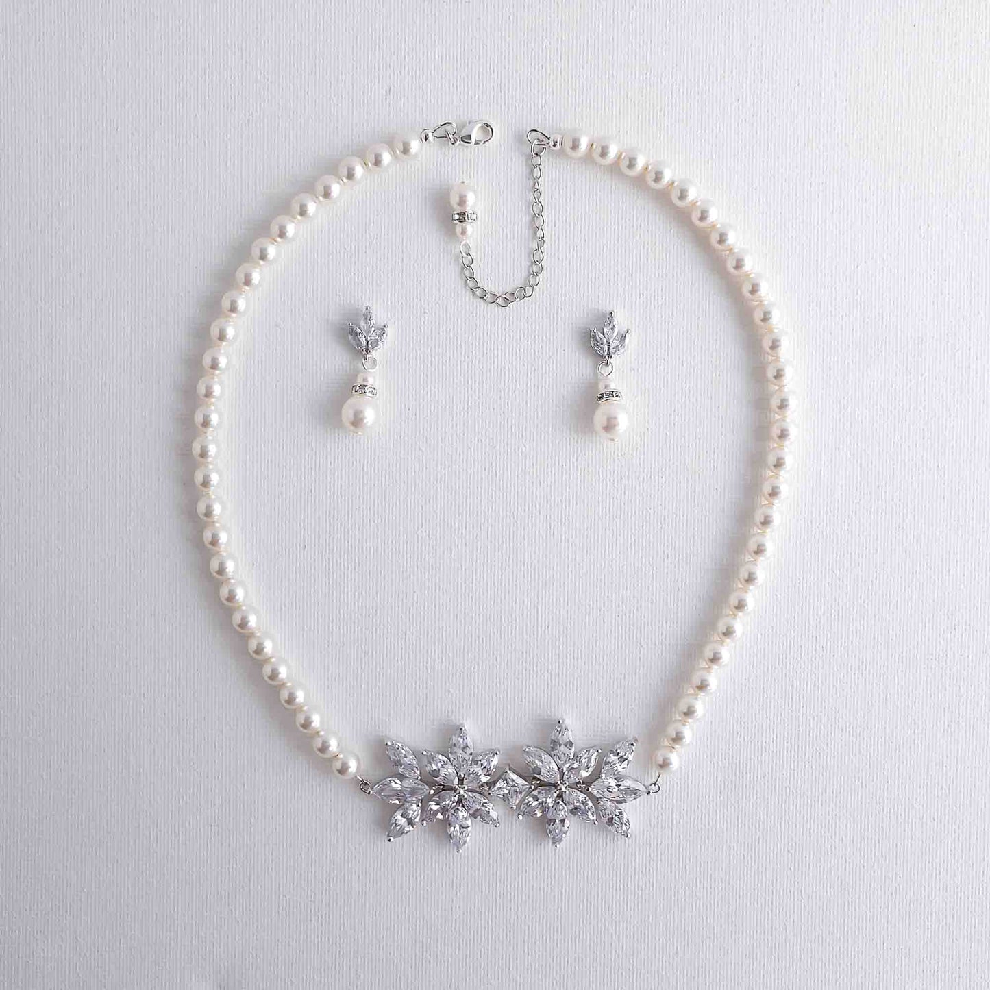 Wedding Pearl Necklace and Earrings Set- Carol