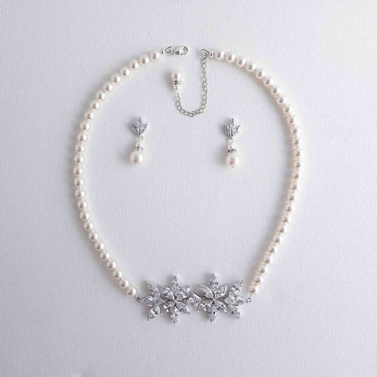 Wedding Pearl Necklace and Earrings Set- Carol