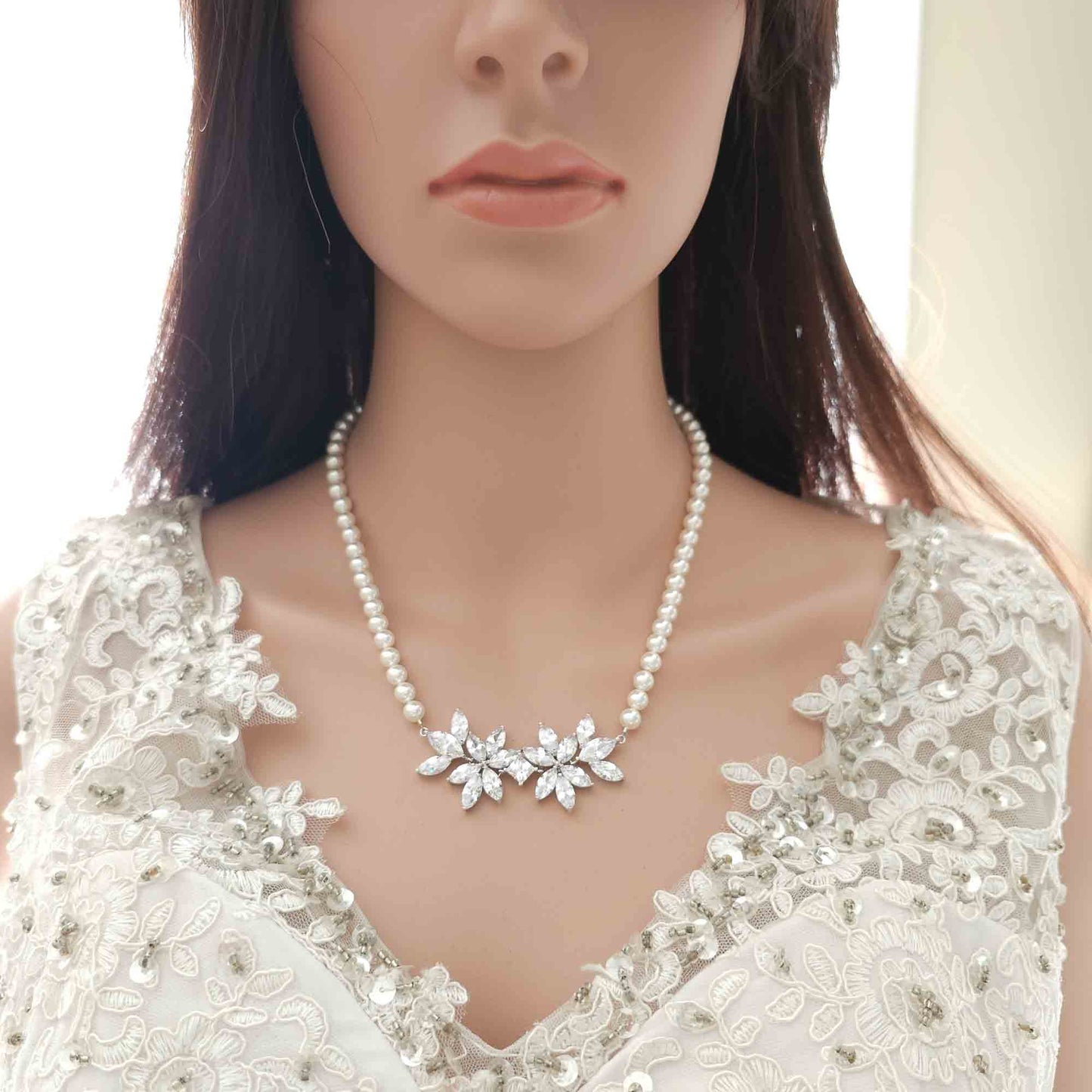 Wedding Pearl Necklace and Earrings Set- Carol