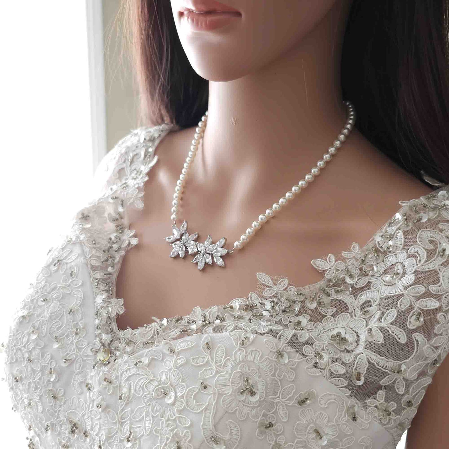 Wedding Pearl Necklace and Earrings Set- Carol