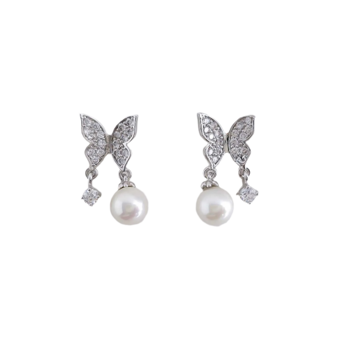 Butterfly Earrings with Pearl and CZ Drops-Sofia