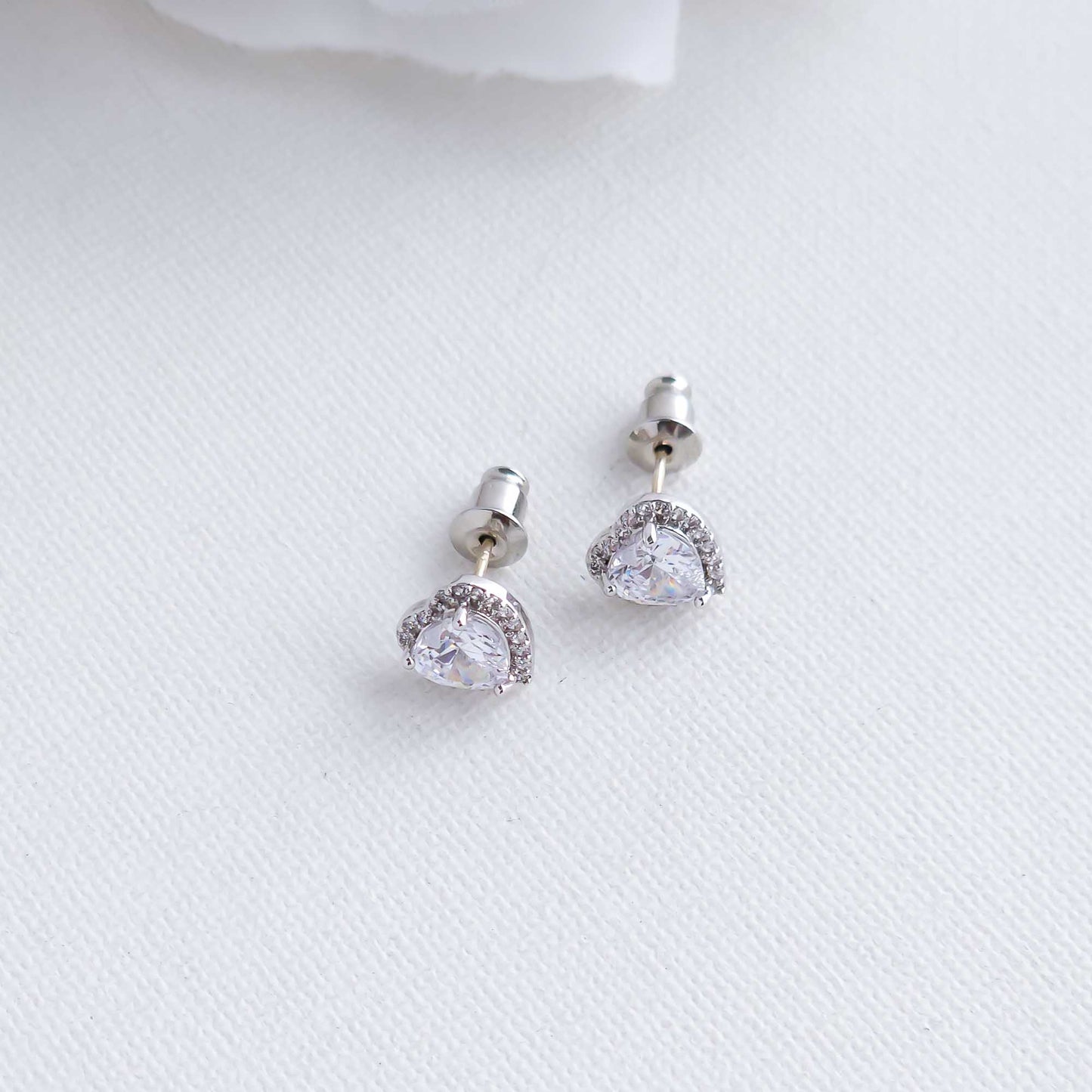 Small CZ Heart Stud Earrings in Silver-Madelyn