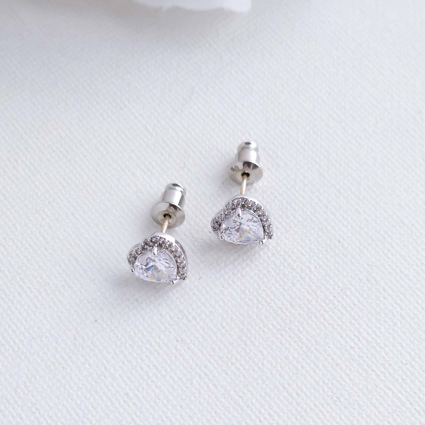 Small CZ Heart Stud Earrings in Silver-Madelyn