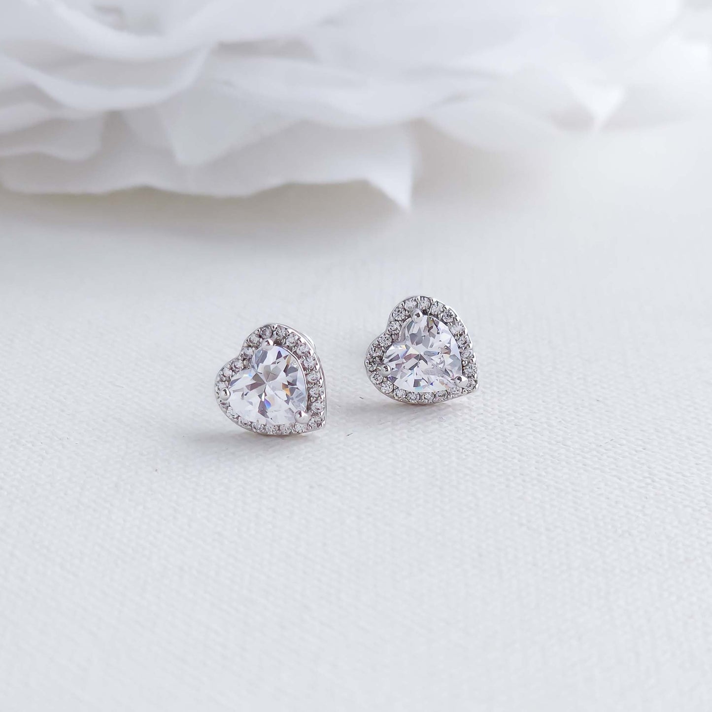 Small CZ Heart Stud Earrings in Silver-Madelyn