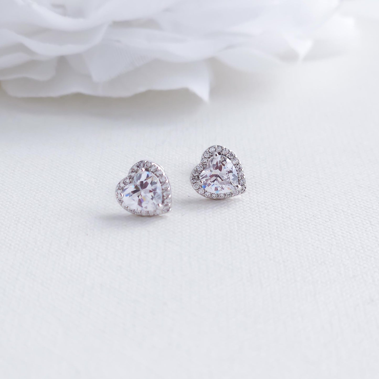 Small CZ Heart Stud Earrings in Silver-Madelyn