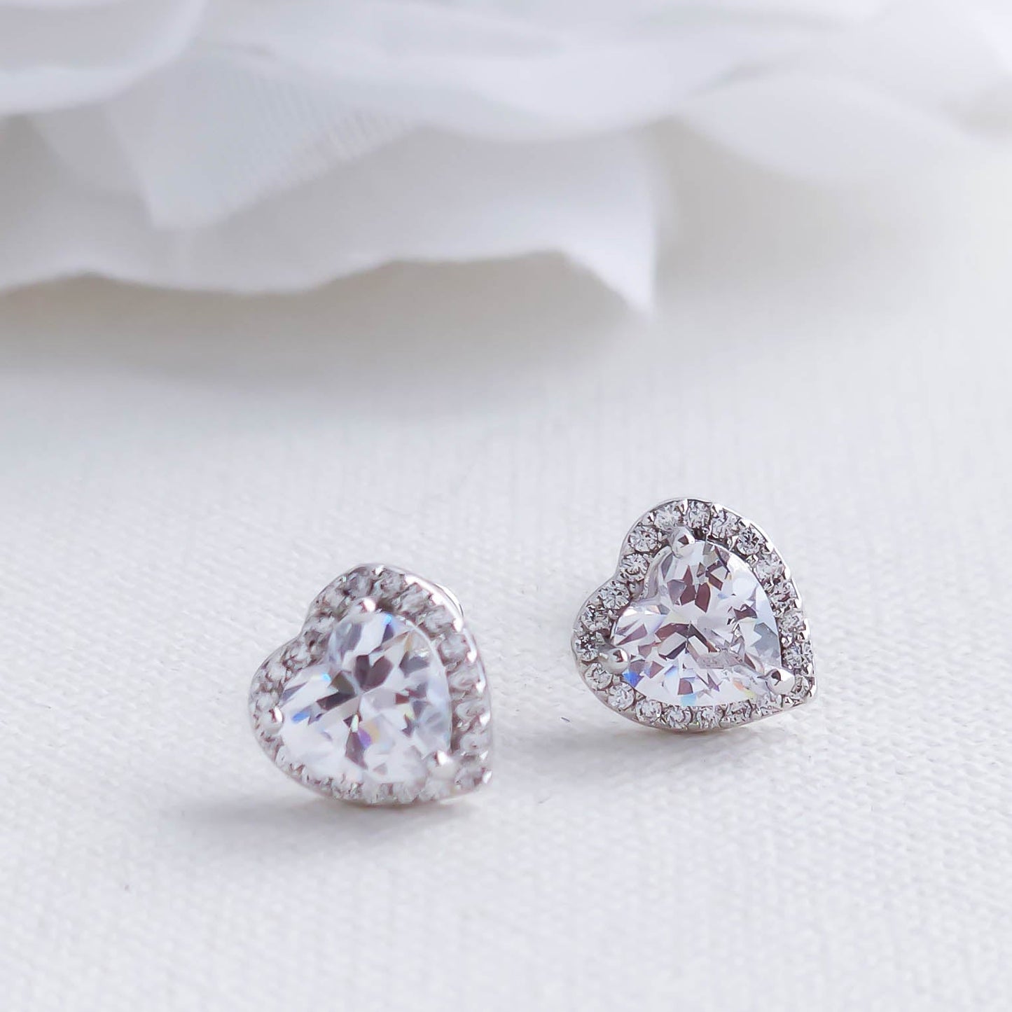 Small CZ Heart Stud Earrings in Silver-Madelyn