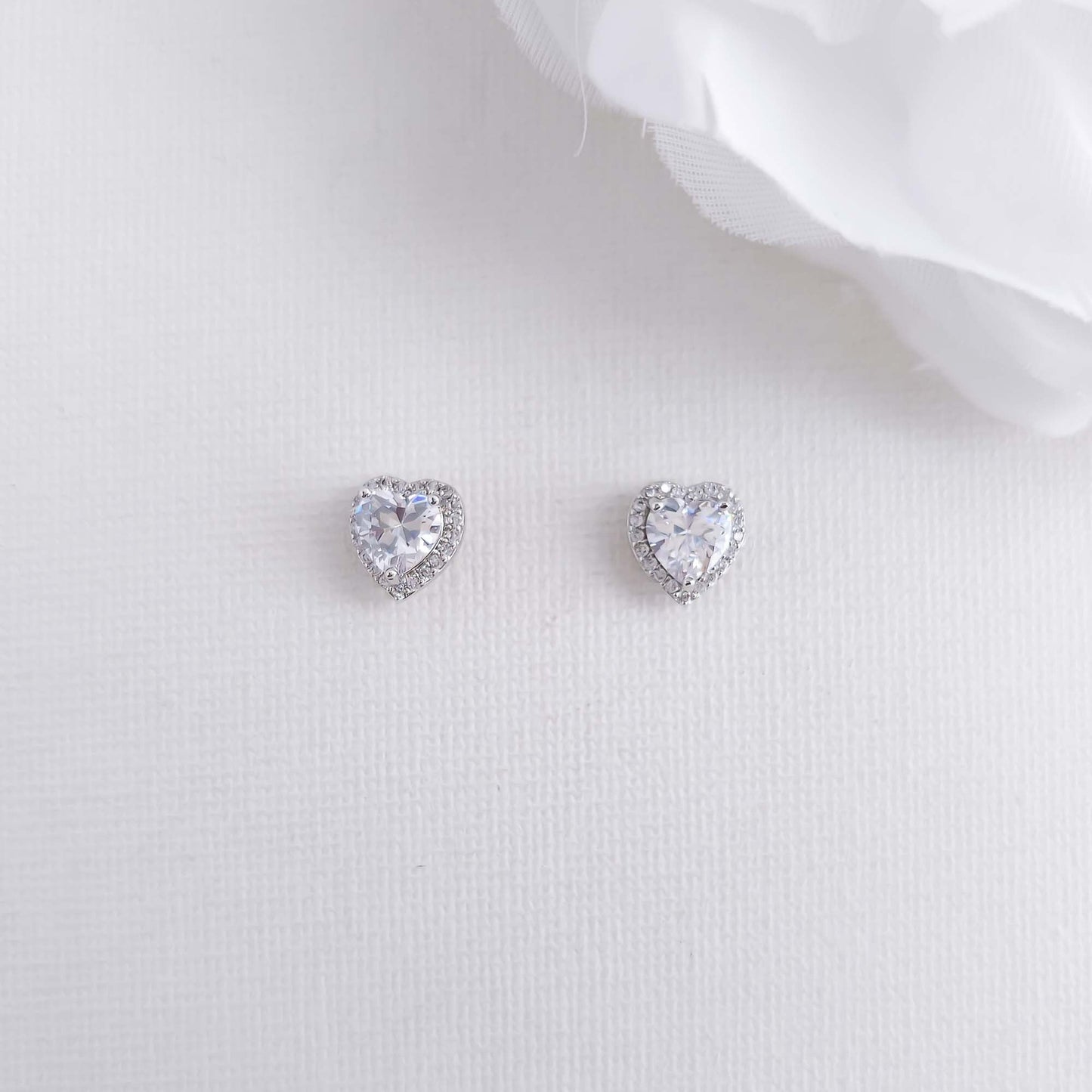 Small CZ Heart Stud Earrings in Silver-Madelyn