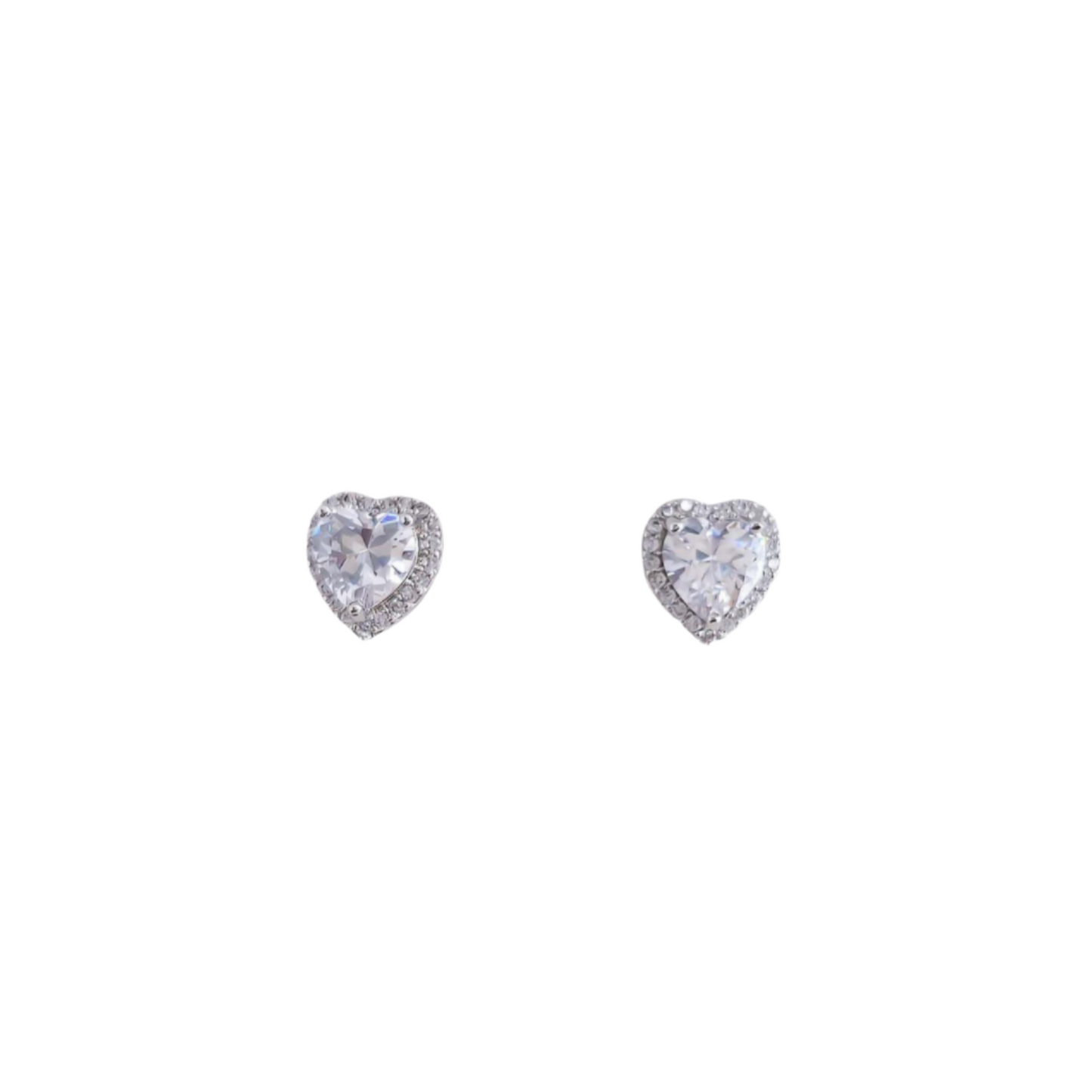 Small CZ Heart Stud Earrings in Silver-Madelyn