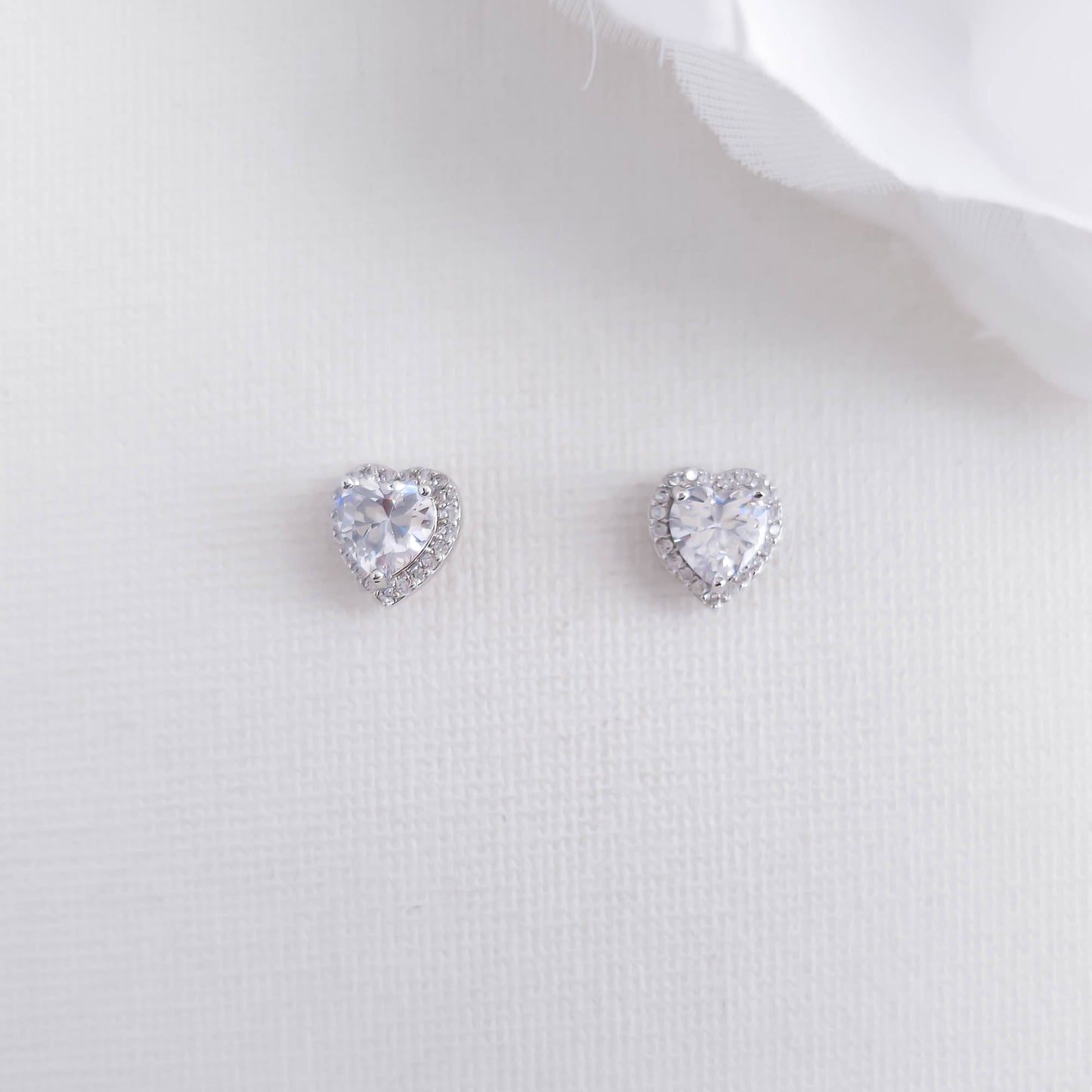 Small CZ Heart Stud Earrings in Silver-Madelyn