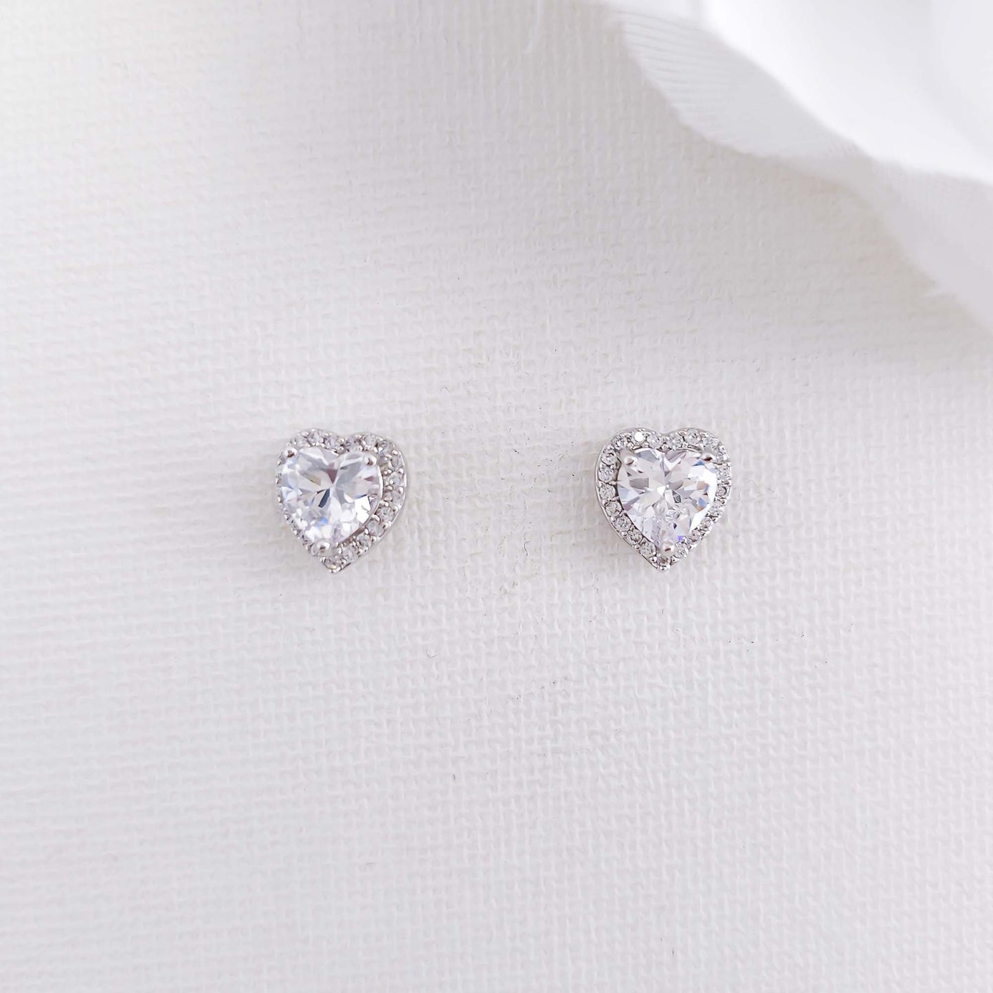 Small CZ Heart Stud Earrings in Silver-Madelyn