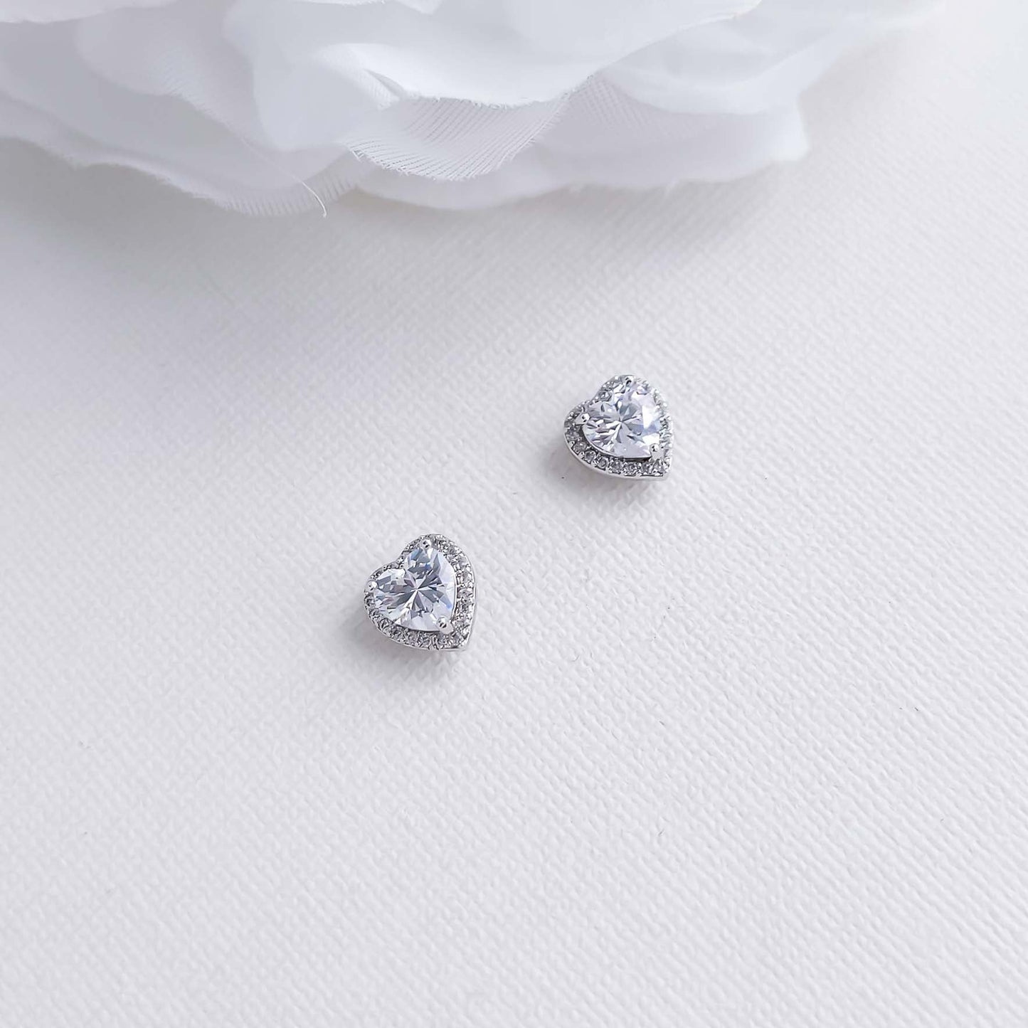 Small CZ Heart Stud Earrings in Silver-Madelyn