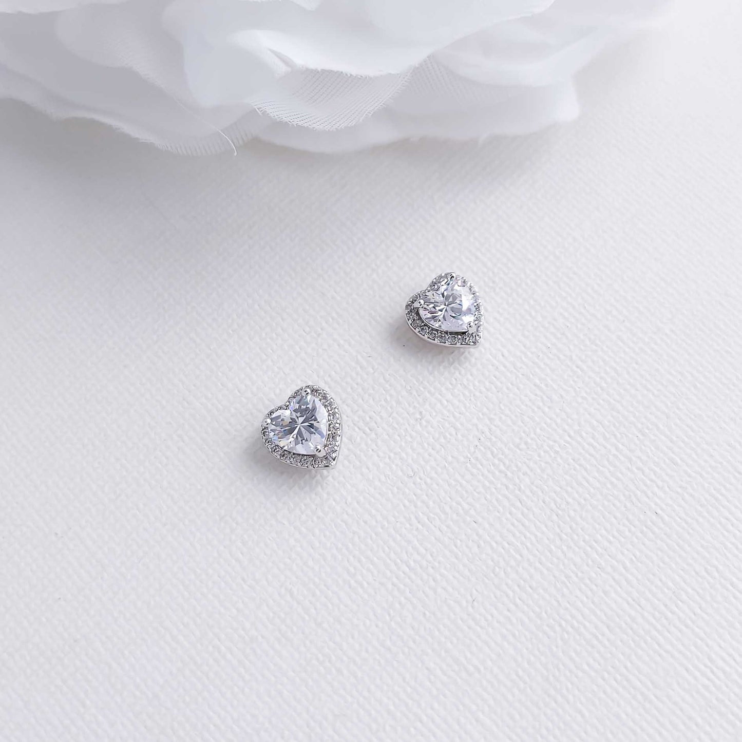 Small CZ Heart Stud Earrings in Silver-Madelyn