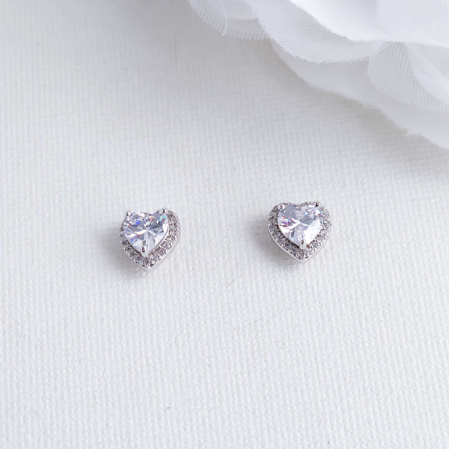 Small CZ Heart Stud Earrings in Silver-Madelyn