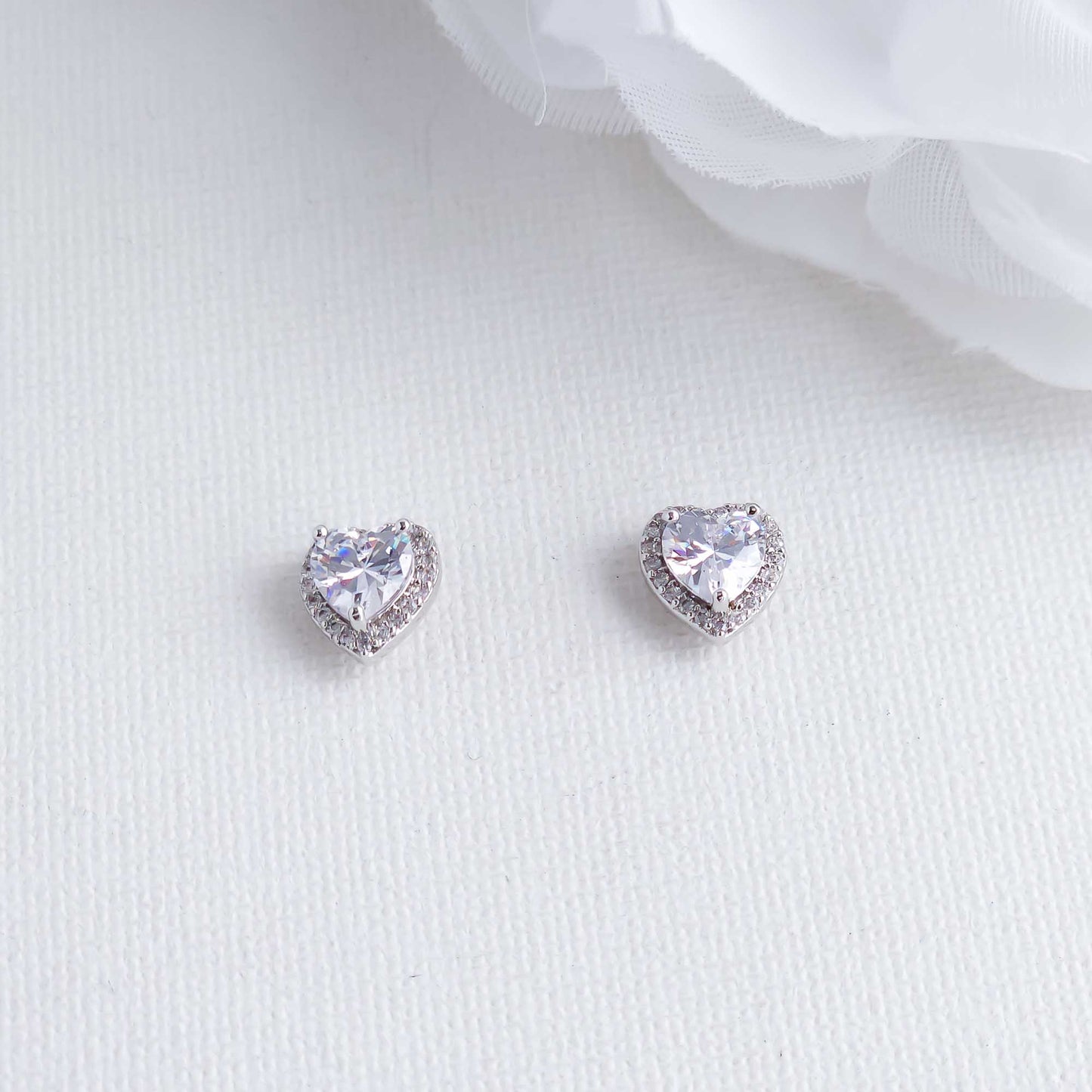 Small CZ Heart Stud Earrings in Silver-Madelyn