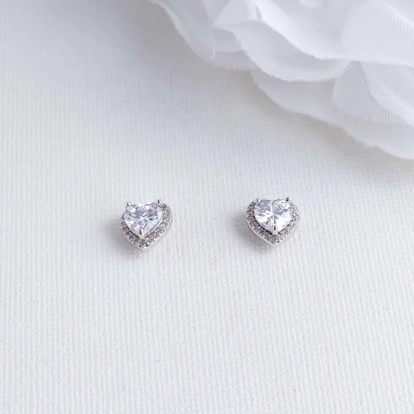 Small CZ Heart Stud Earrings in Silver-Madelyn