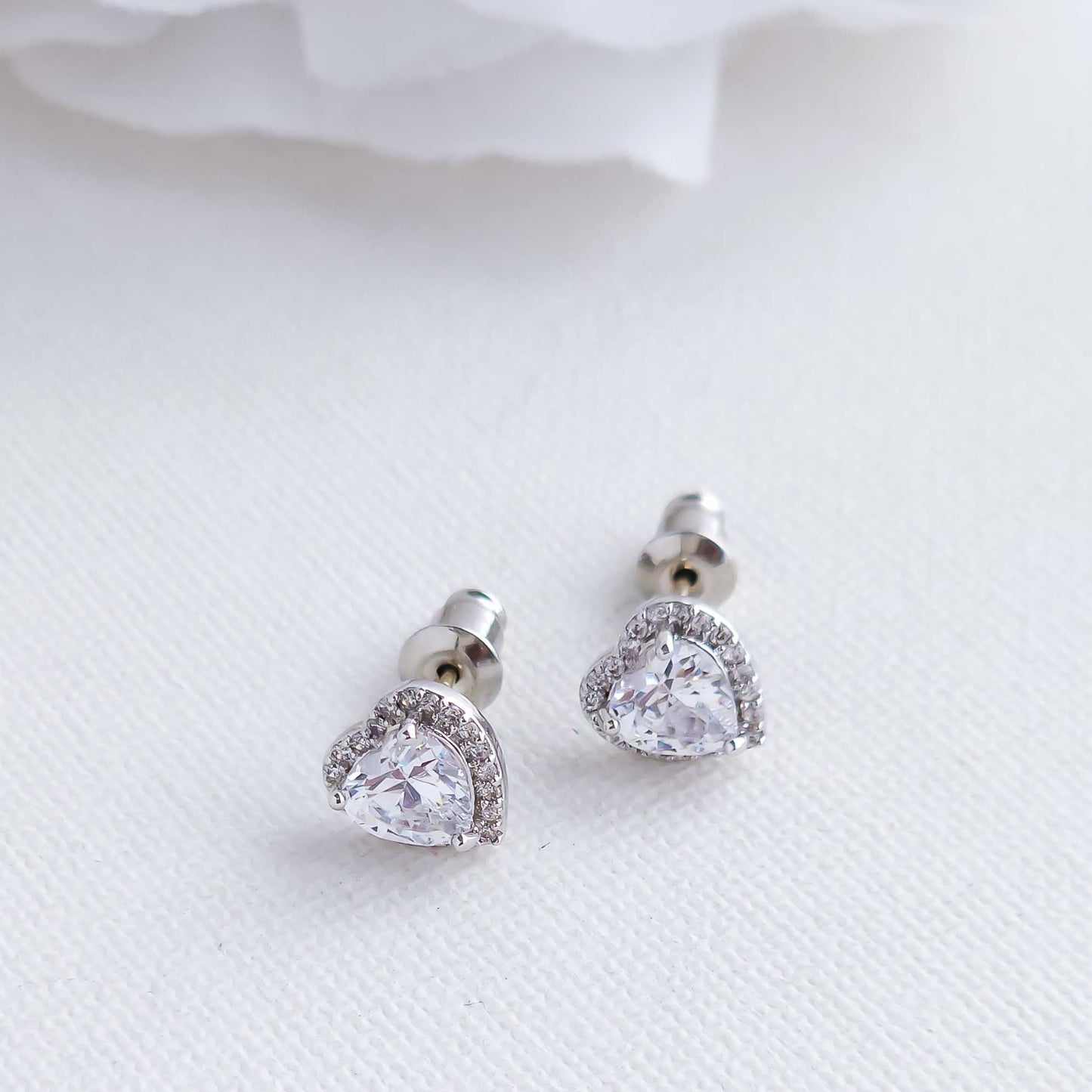 Small CZ Heart Stud Earrings in Silver-Madelyn