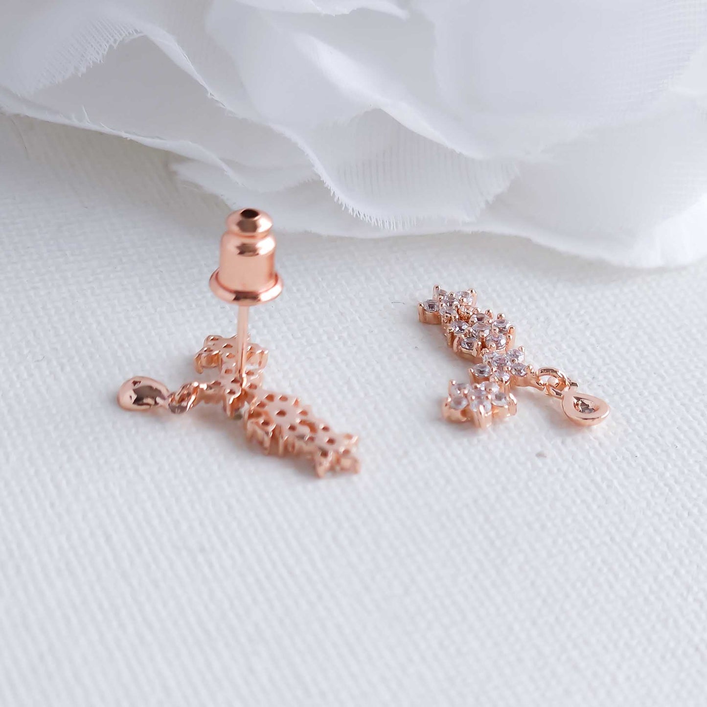 Rose Gold Crawler Earrings with a Tiny Drop-Peyton