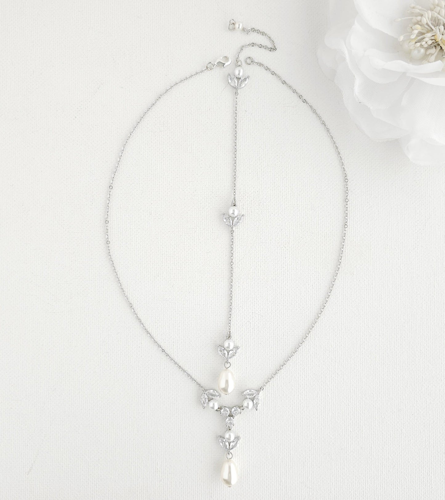 Leaf & Pearl Detachable Backdrop Necklace-Leila