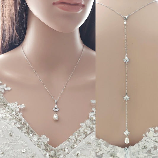 Minimalistic Wedding Necklace with Backdrop for Brides-Leila