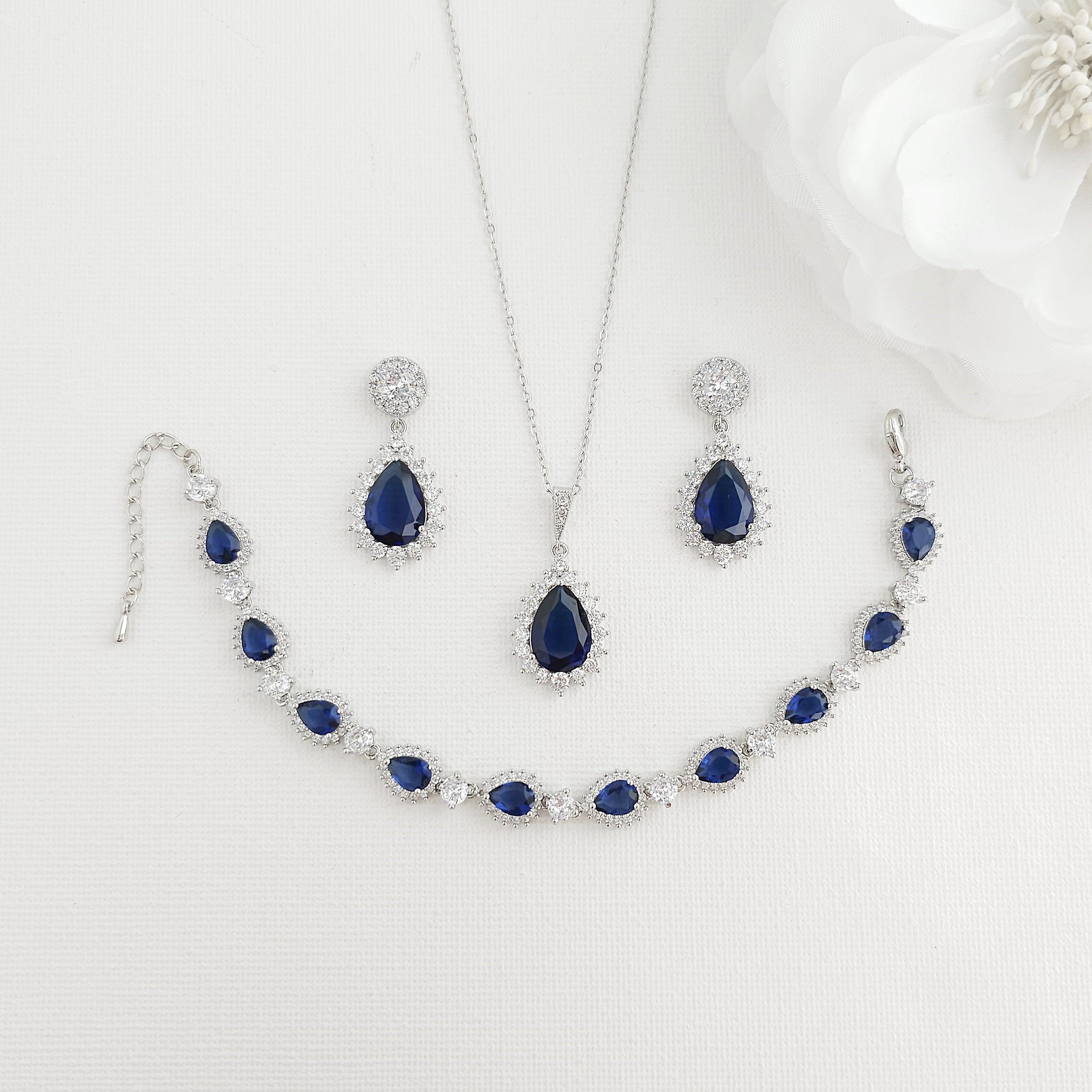 Sapphire earrings deals and necklace set