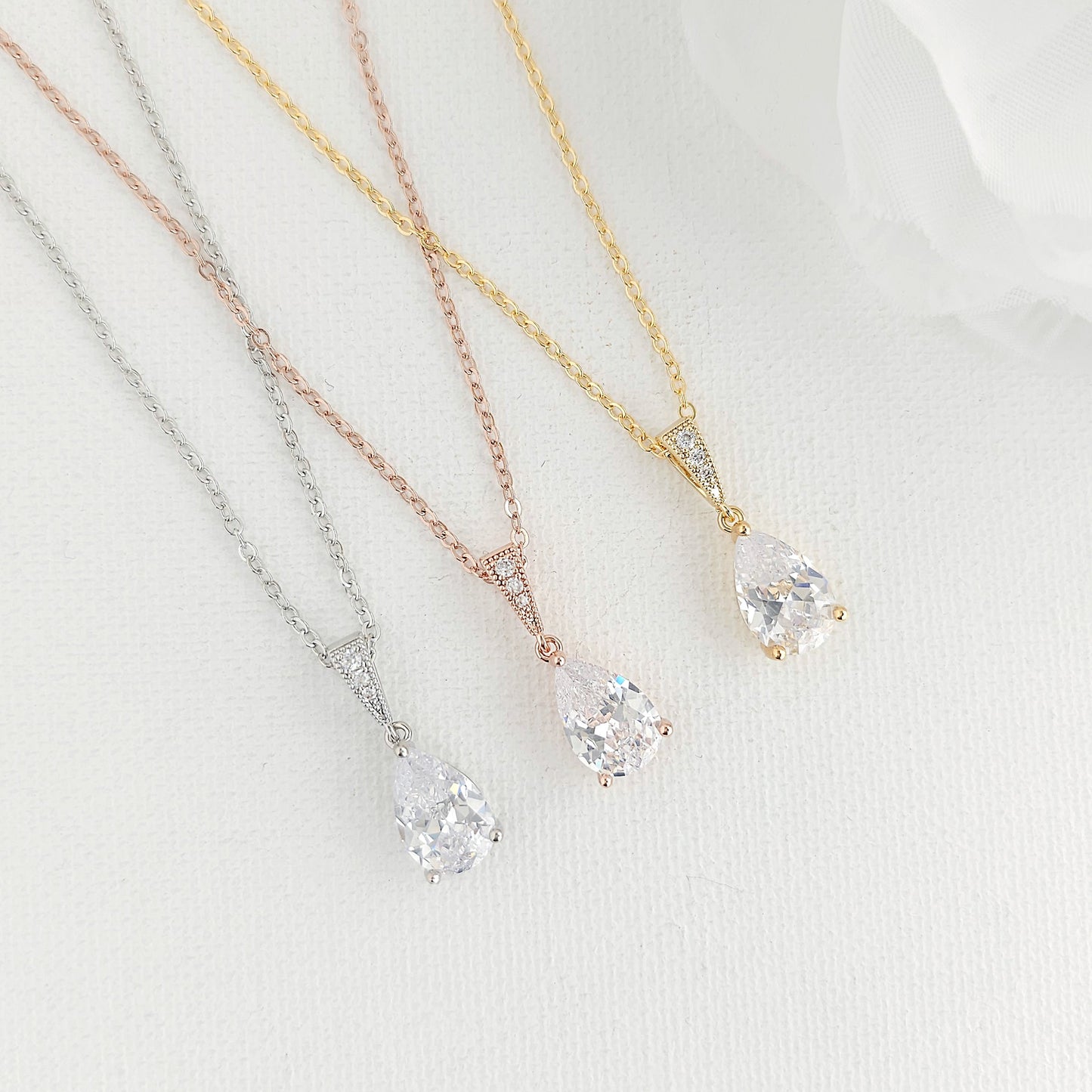 Single Teardrop CZ Necklace for Brides and Women- Nicole