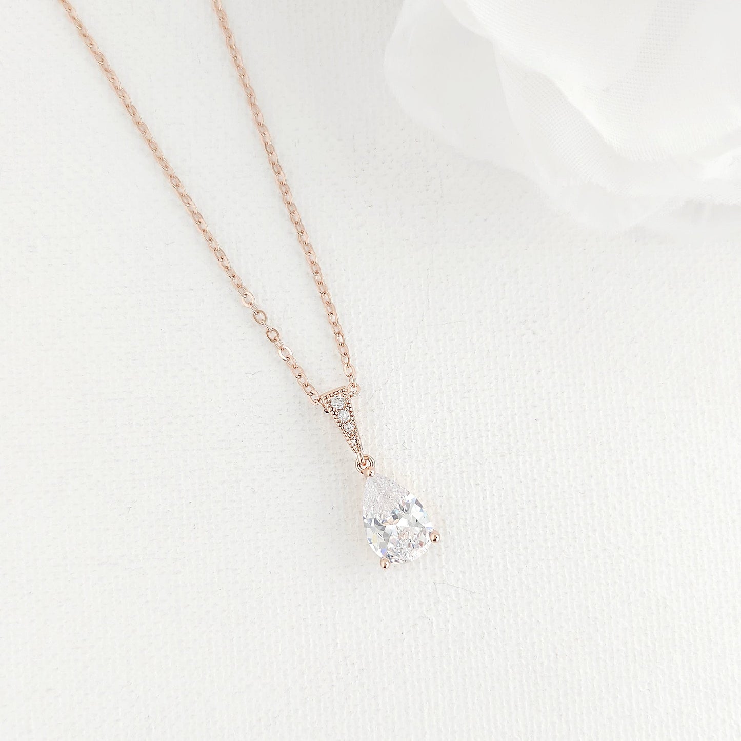 Single Teardrop CZ Necklace for Brides and Women- Nicole