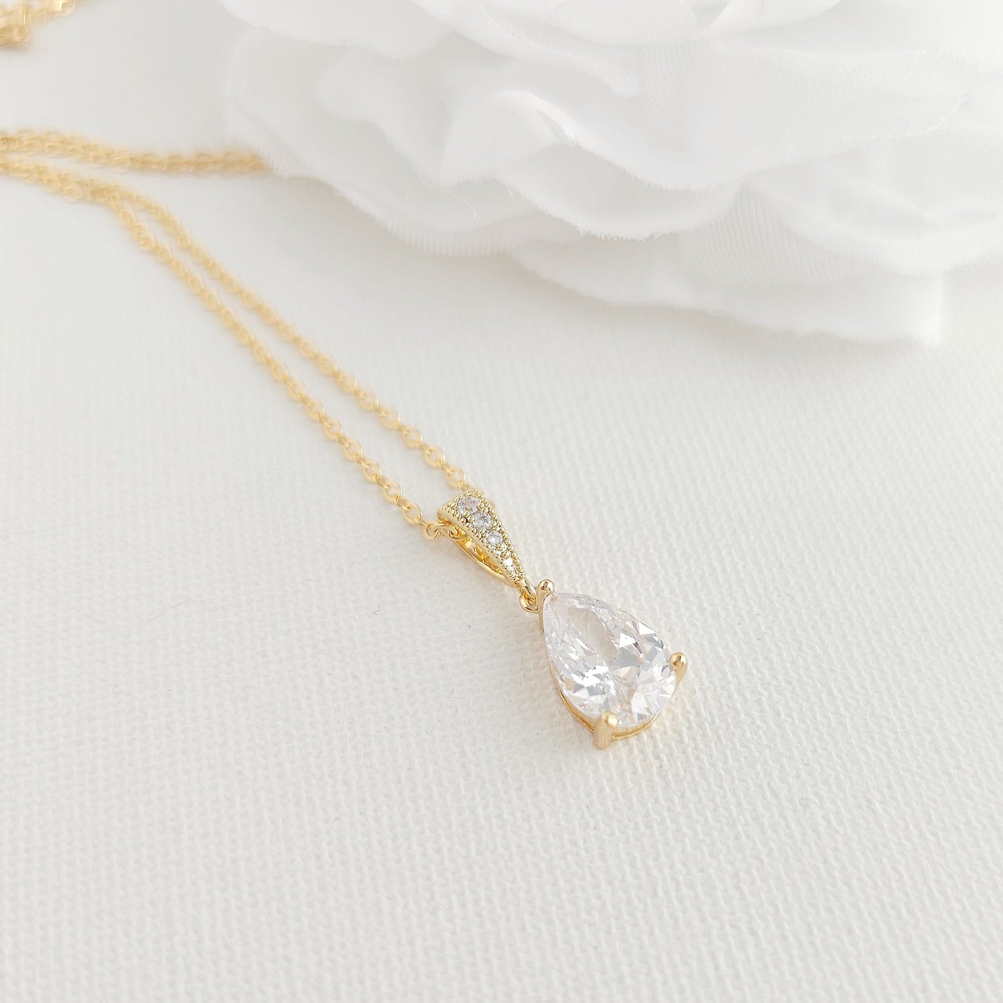 Single Teardrop CZ Necklace for Brides and Women- Nicole