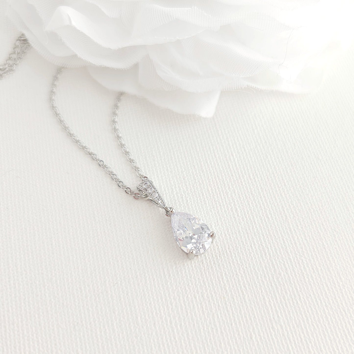 Single Teardrop CZ Necklace for Brides and Women- Nicole