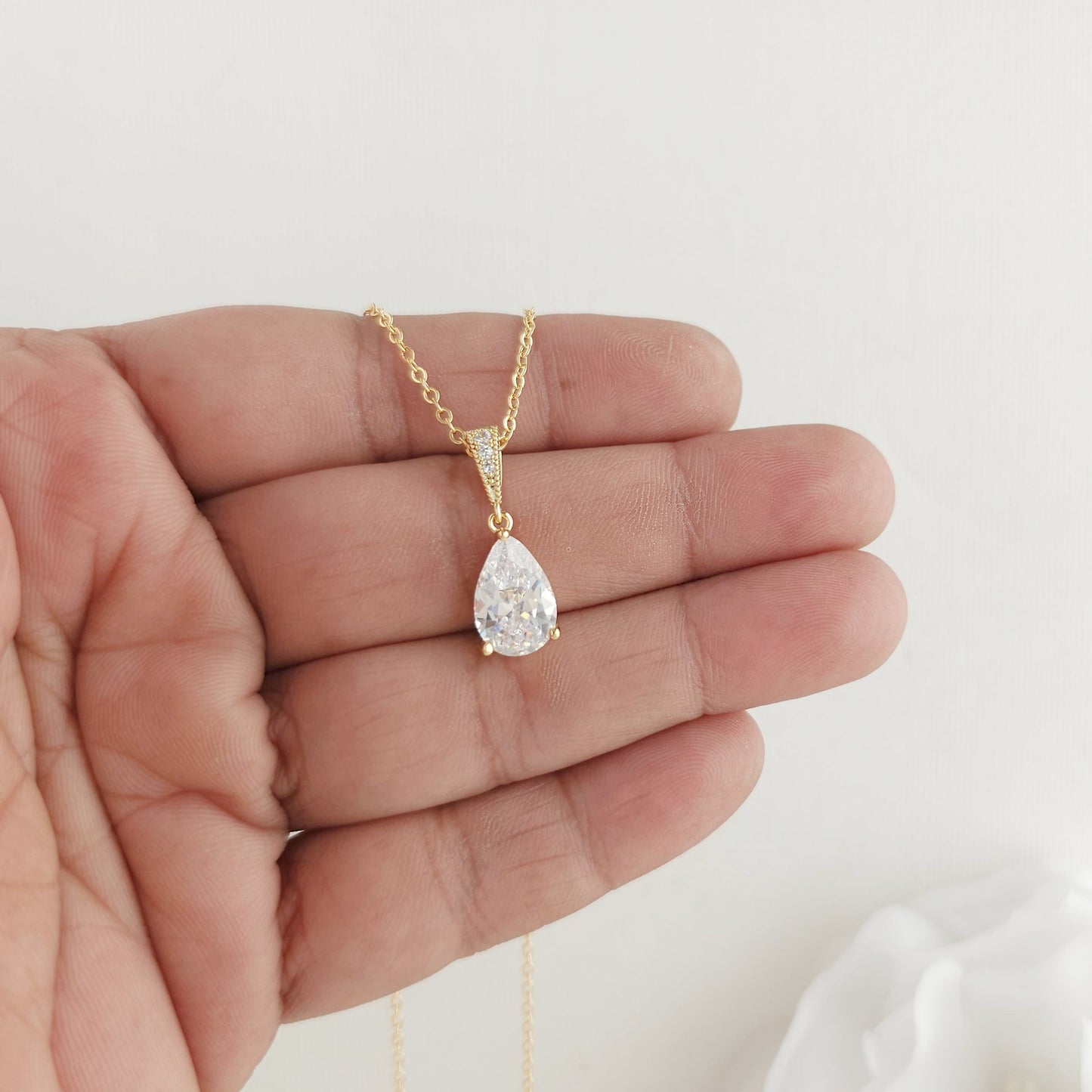 Single Teardrop CZ Necklace for Brides and Women- Nicole