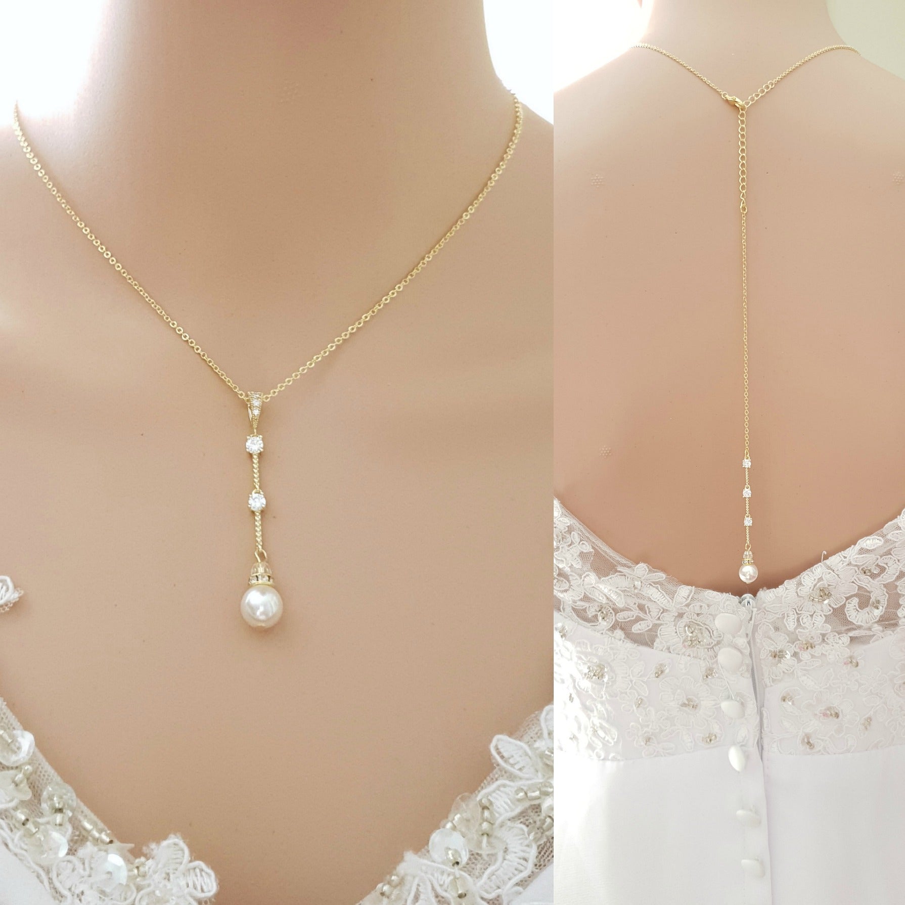 Simple gold deals necklace with earrings