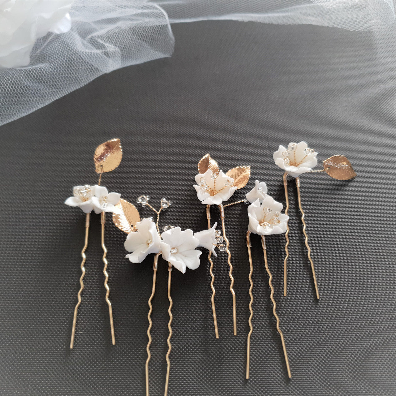 Gold flower store hair pins