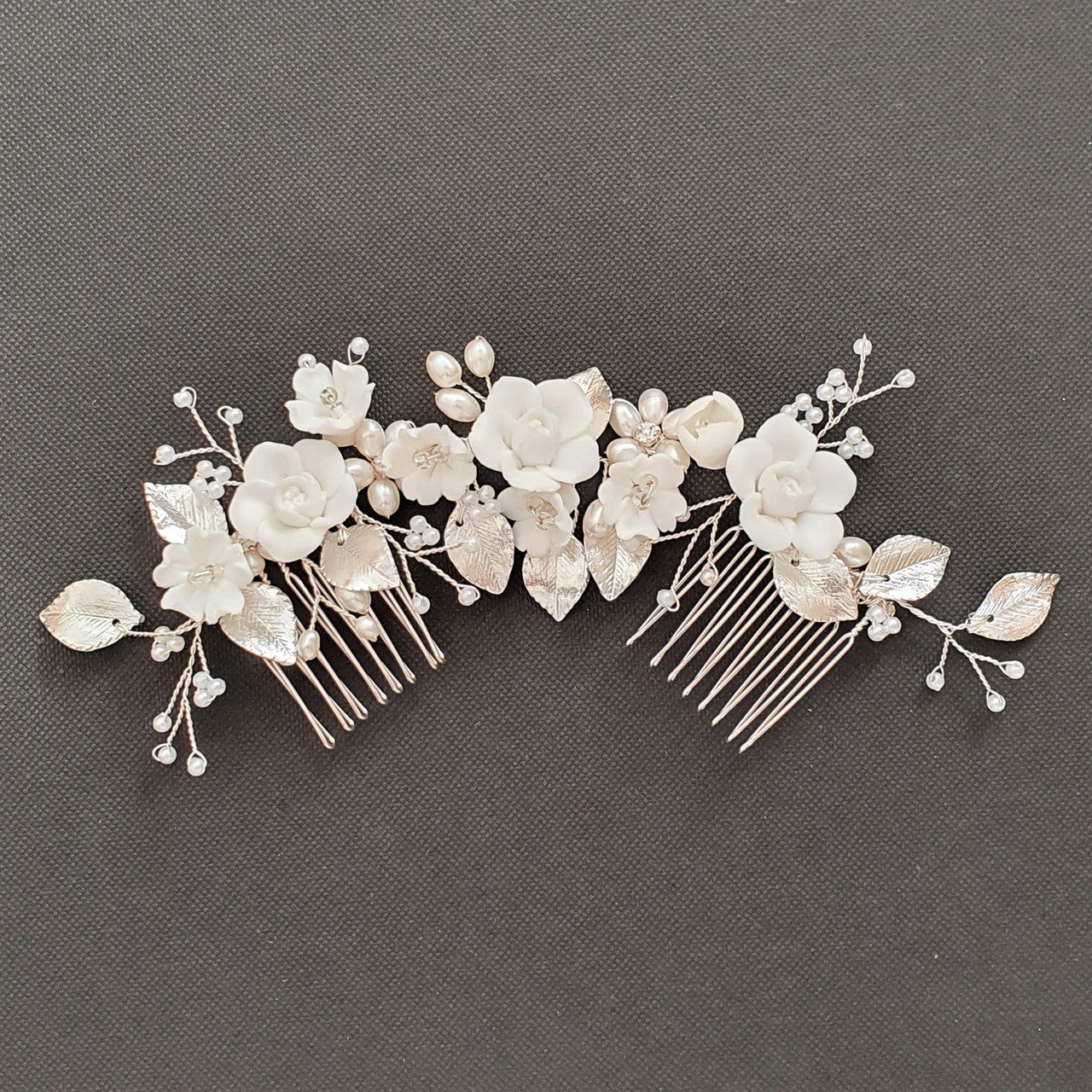 White Flower Bridal Hair Piece with Double Hair Comb for Brides