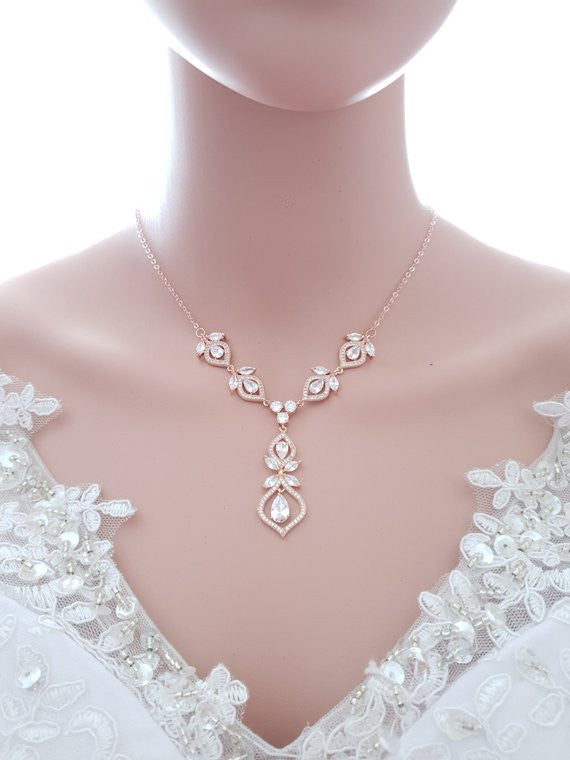 Rose gold Back necklace Bridal necklace Backdrop necklace outlet Bridal jewelry Dainty necklace Wedding jewelry Crystal necklace Bridesmaid jewelry