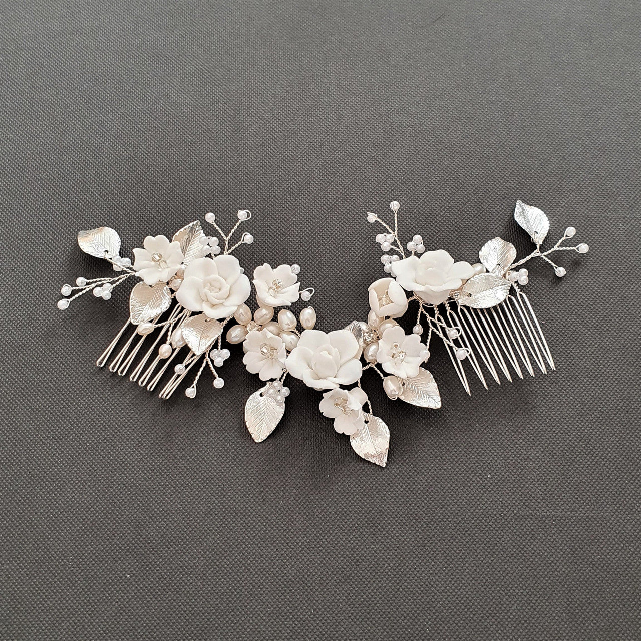 White Flower Bridal Hair Piece with Double Hair Comb for Brides