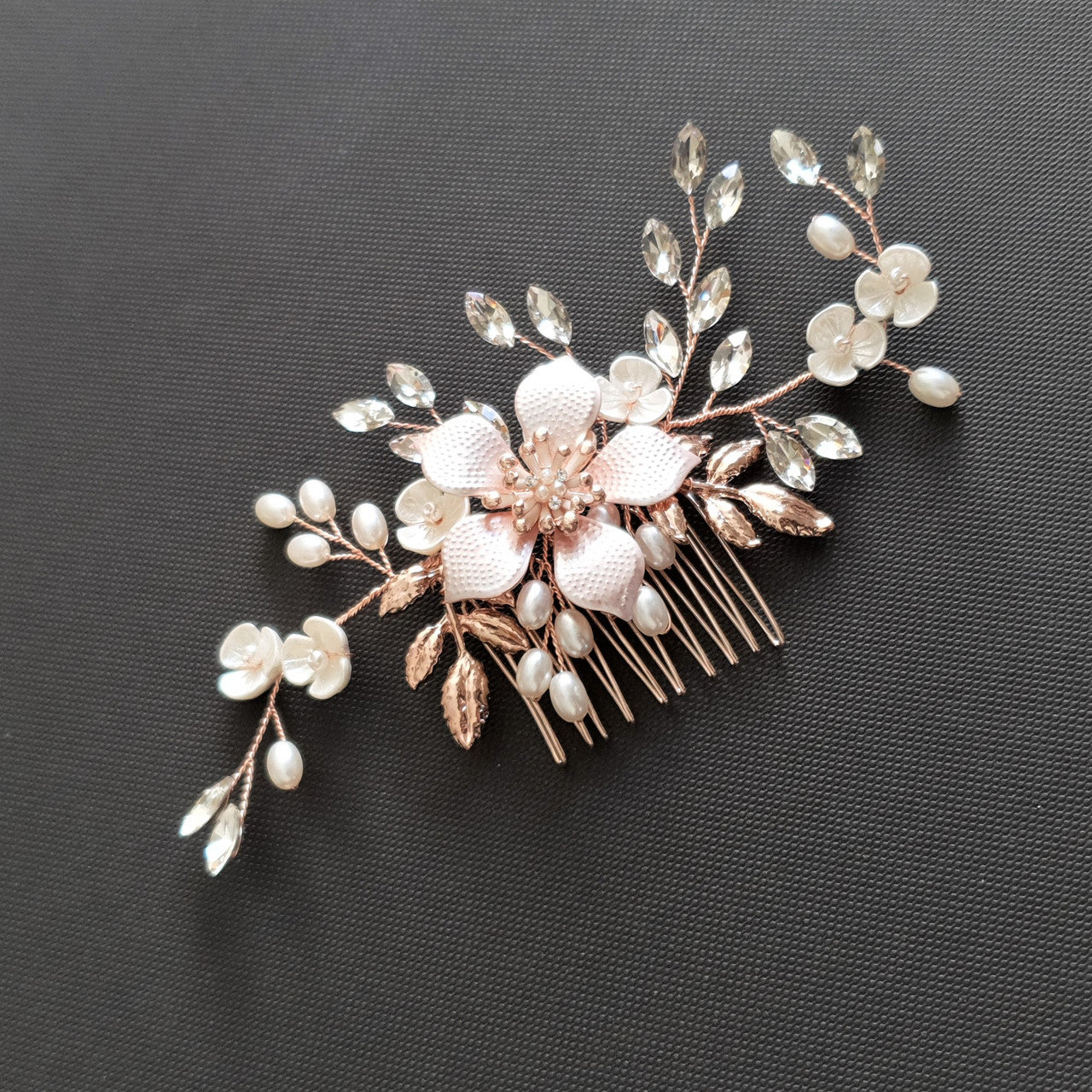 Rose Gold, Gold or Silver Plated Comb, leaf design, on sale Freshwater Pearls & Swarovski Crystals! Bridal/Special Event! FREE DOMESTIC SHIPPING!