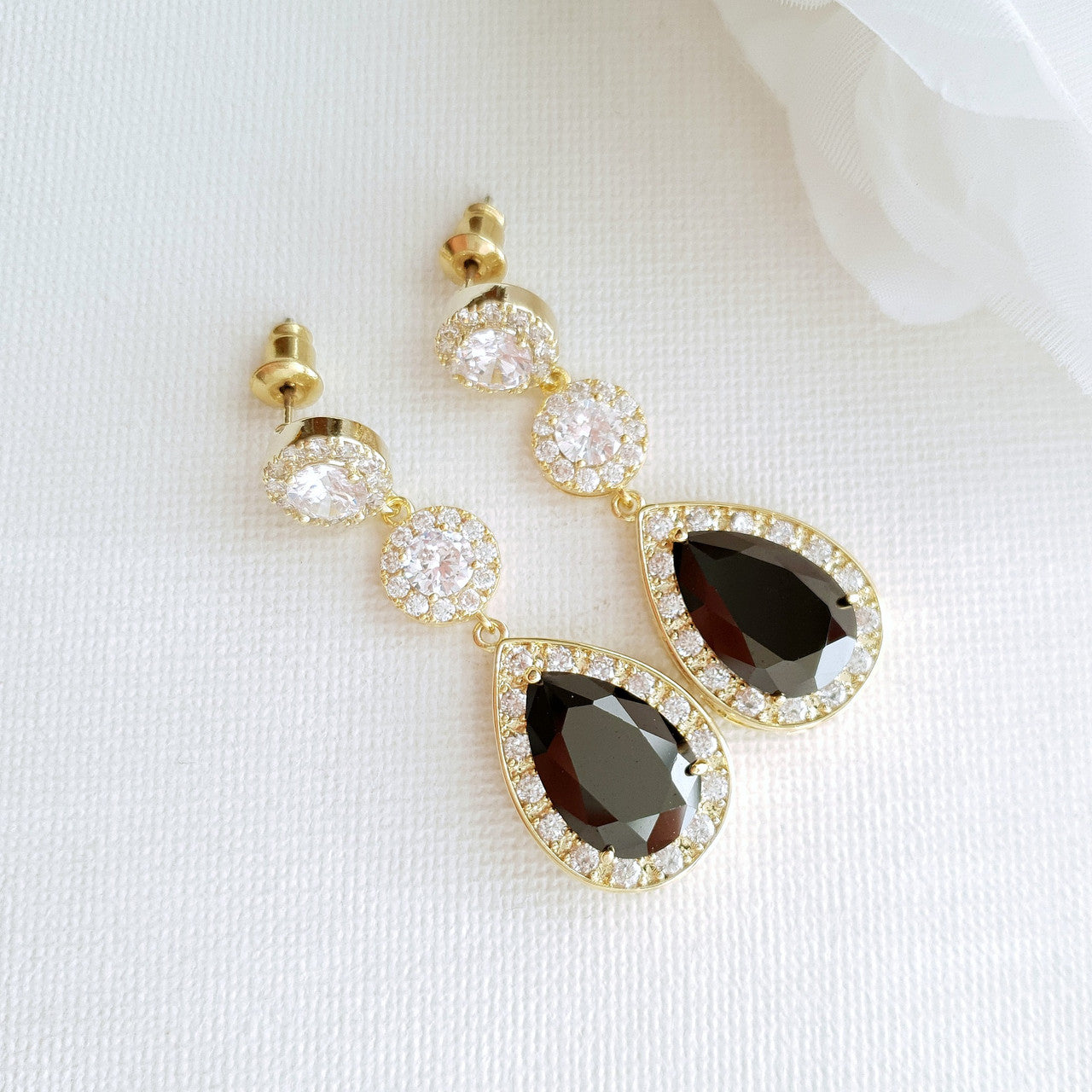 Black and gold store drop earrings