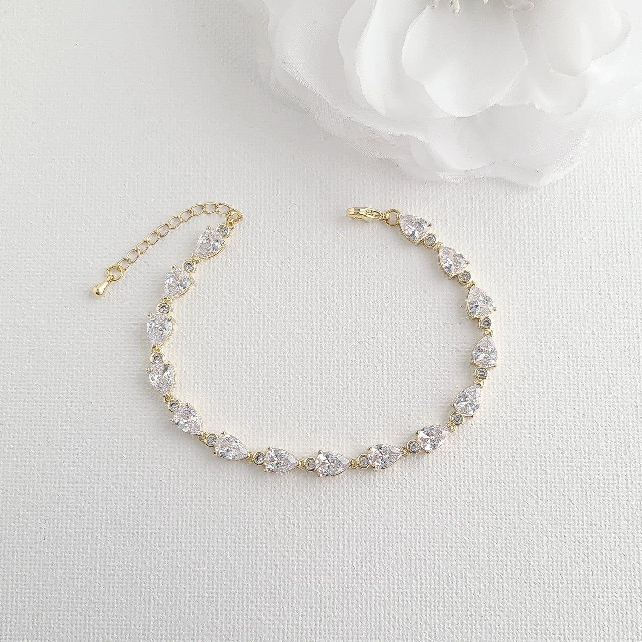 Bridal bracelet, Rose gold bracelet, Bridal jewelry, Tennis bracelet, Cubic zirconia bracelet, Wedding buy jewelry, Teardrop bracelet